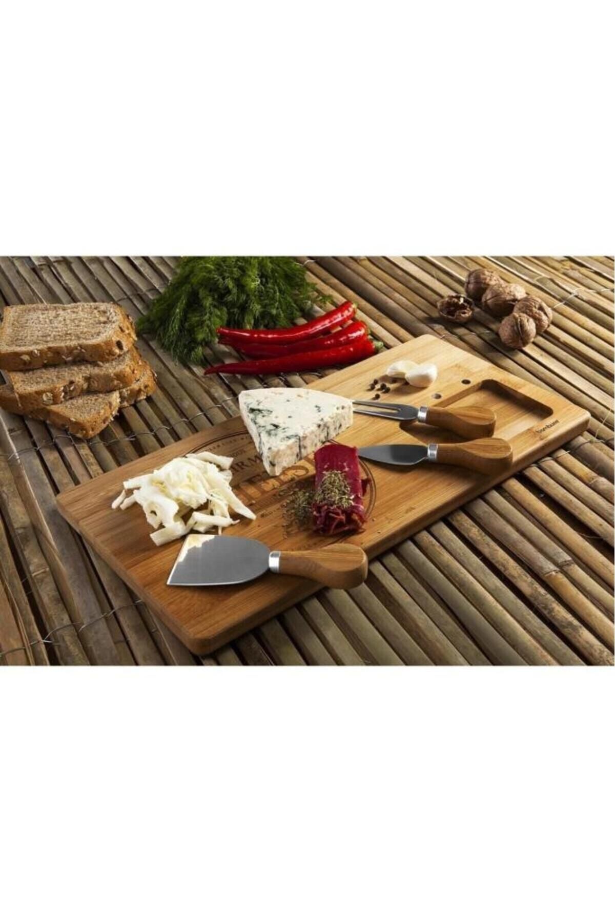 Bambum Modern Fhume - 4 Piece Cheese Set 4 Piece BPA Free Bamboo Beige 39 Rectangular Serving Plate 5