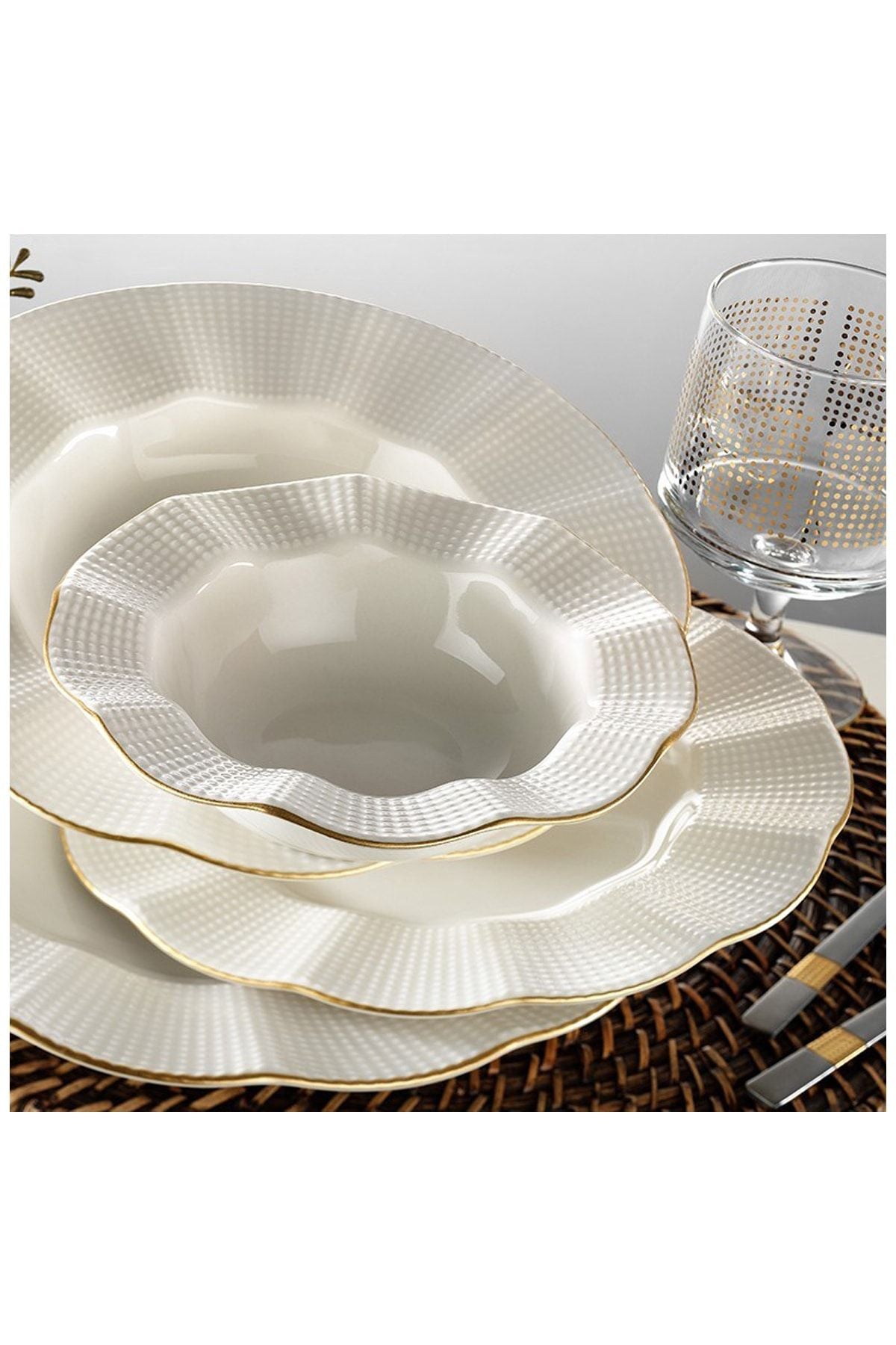 Kütahya Porselen Milena Cream Mesh 83 Piece Dinner Set 1