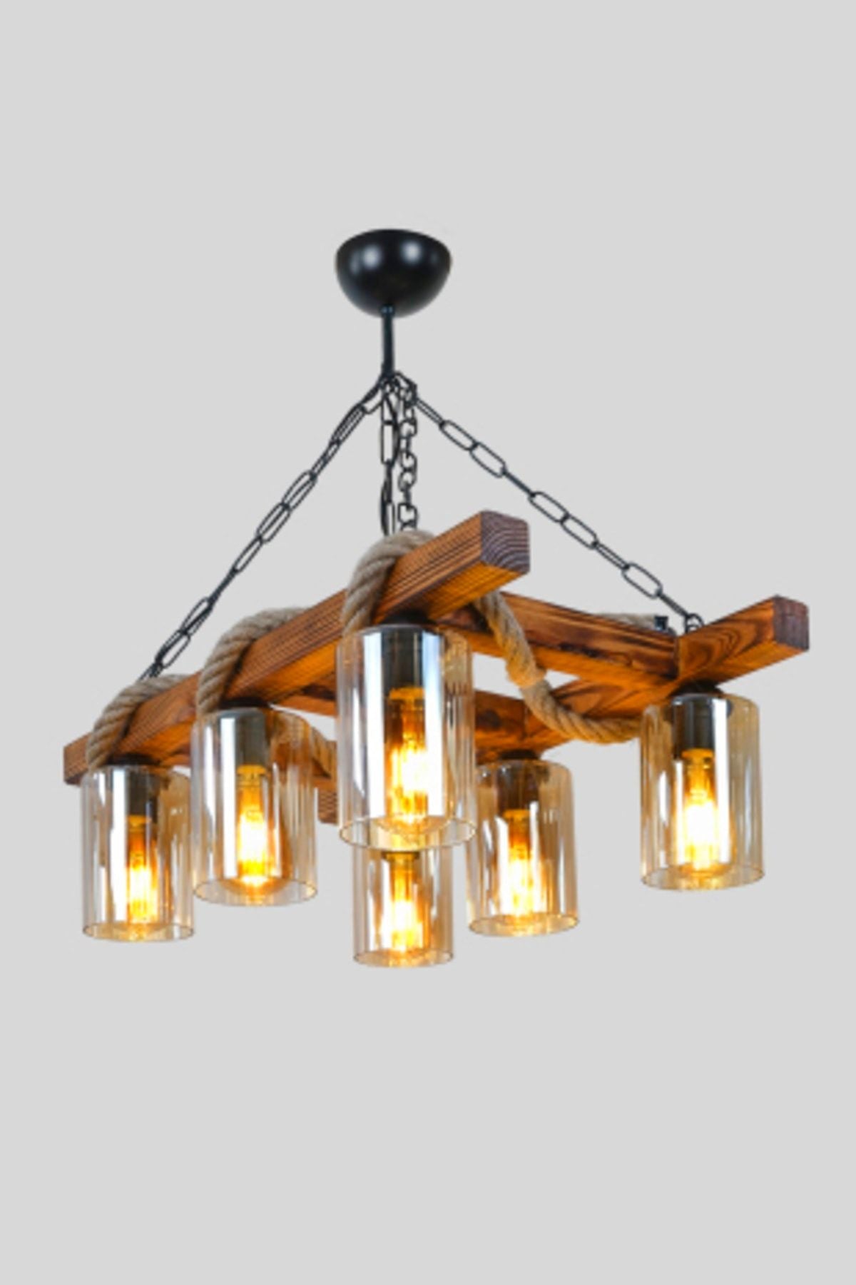 NOONLUX DESIGN&LIGHTING Glass Staircase Rope-Wrapped Wooden Chandelier for Living Room, Dining Room, Authentic Spaces 2