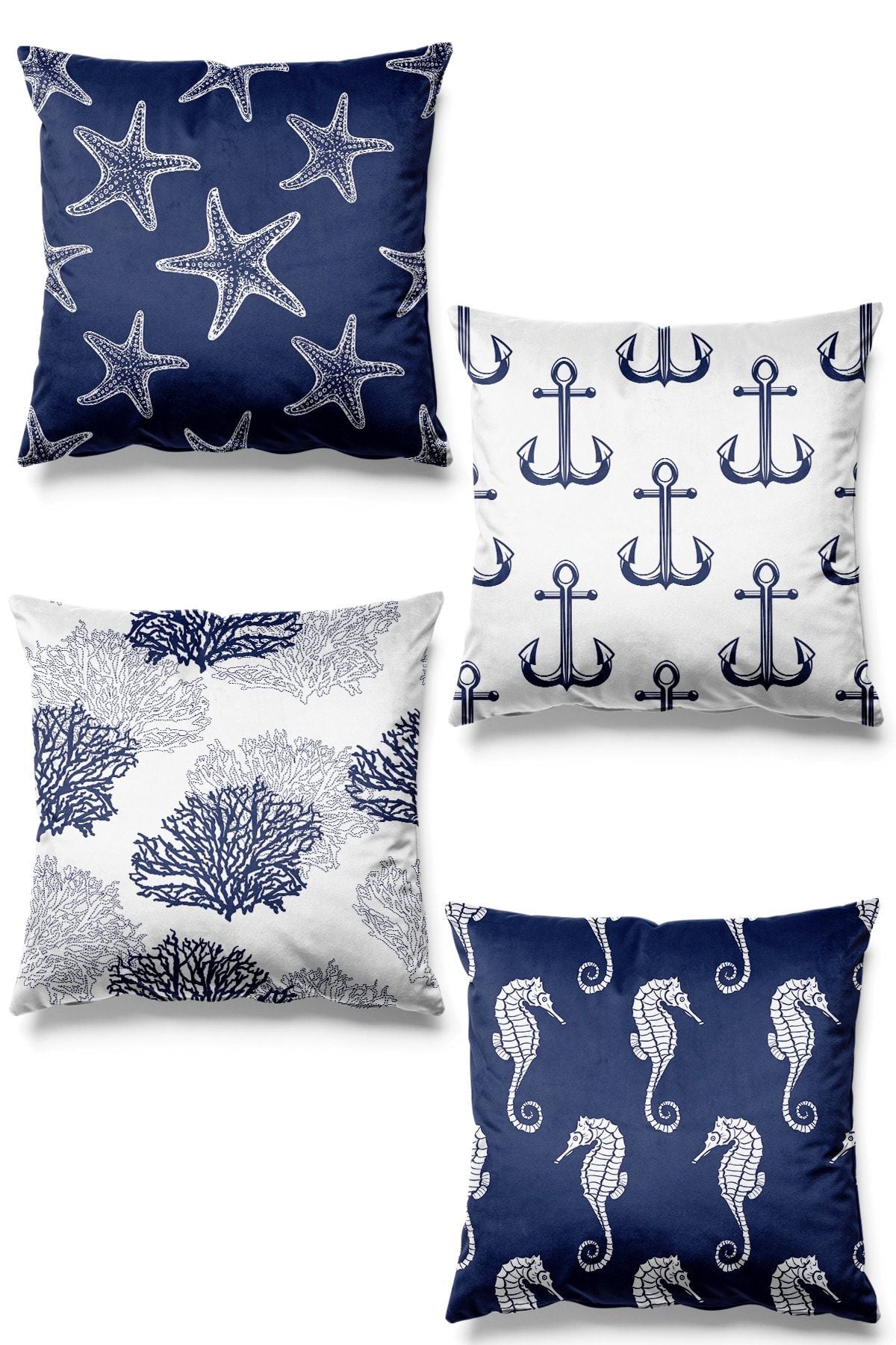 Pilloveland Double-Sided Printed Marine Patterned Suede Cushion Covers Set of 4 1