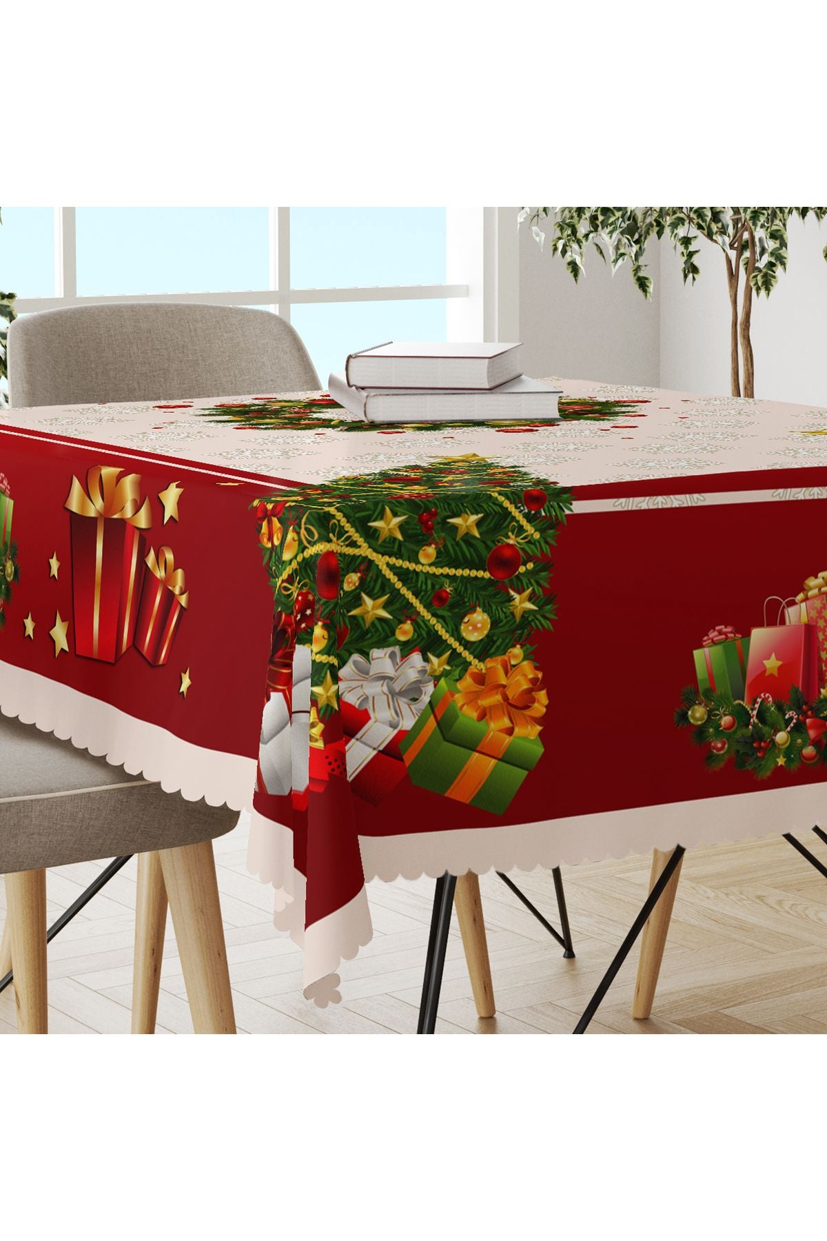 Yok Yok Evim Eve Dair Her Şey Christmas Tree Patterned Tablecloth 3