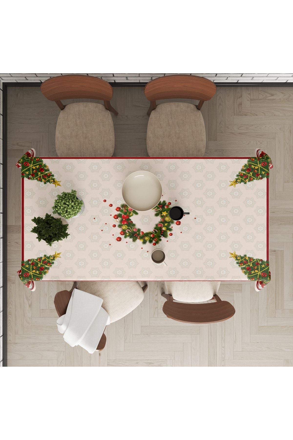 Yok Yok Evim Eve Dair Her Şey Christmas Tree Patterned Tablecloth 4