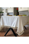 NDC HOME Organic Raw Linen Cream Pom-Pom Tablecloth 2