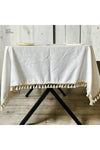 NDC HOME Organic Raw Linen Cream Pom-Pom Tablecloth 6