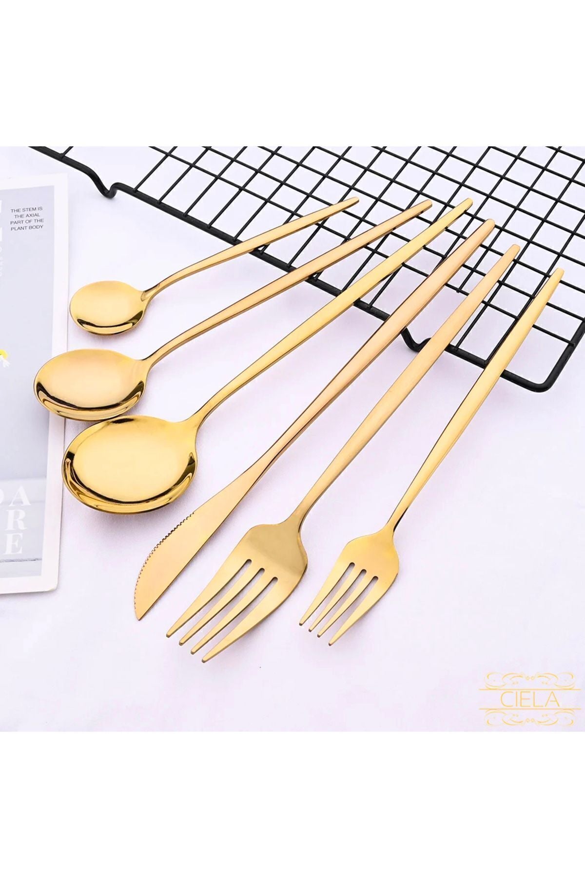 Ciela Kore Model 36 Piece Gold Cutlery Set Round Stainless Steel Titanium Gold 3