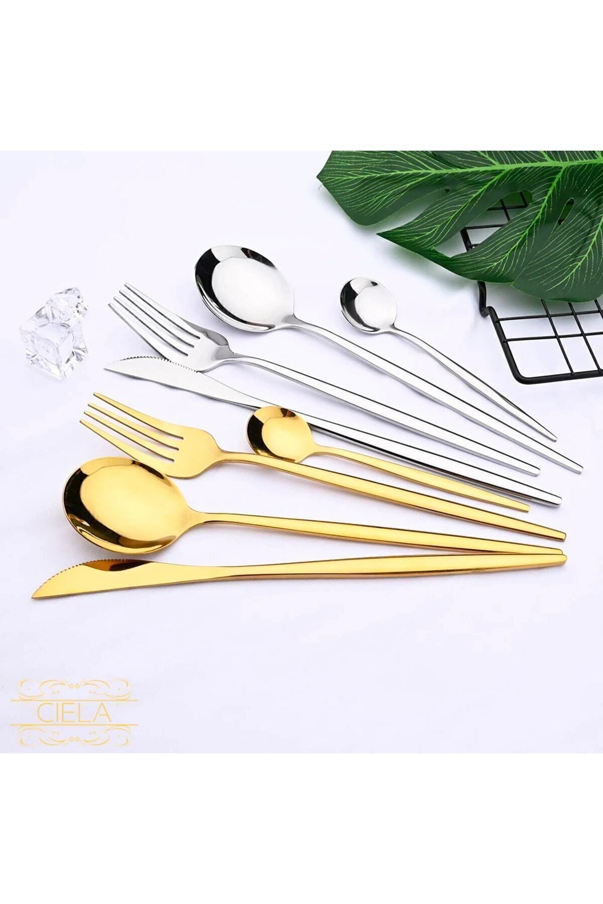 Ciela Kore Model 36 Piece Gold Cutlery Set Round Stainless Steel Titanium Gold 7