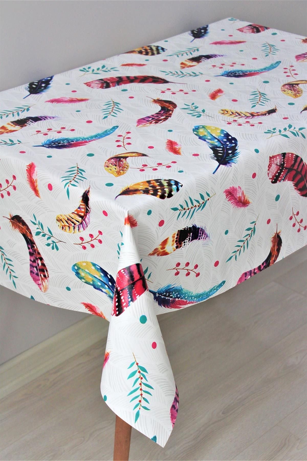 DDHOME Astarlı Silinebilir PVC Tablecloth Colorful Feather - 1125-1tyl 1