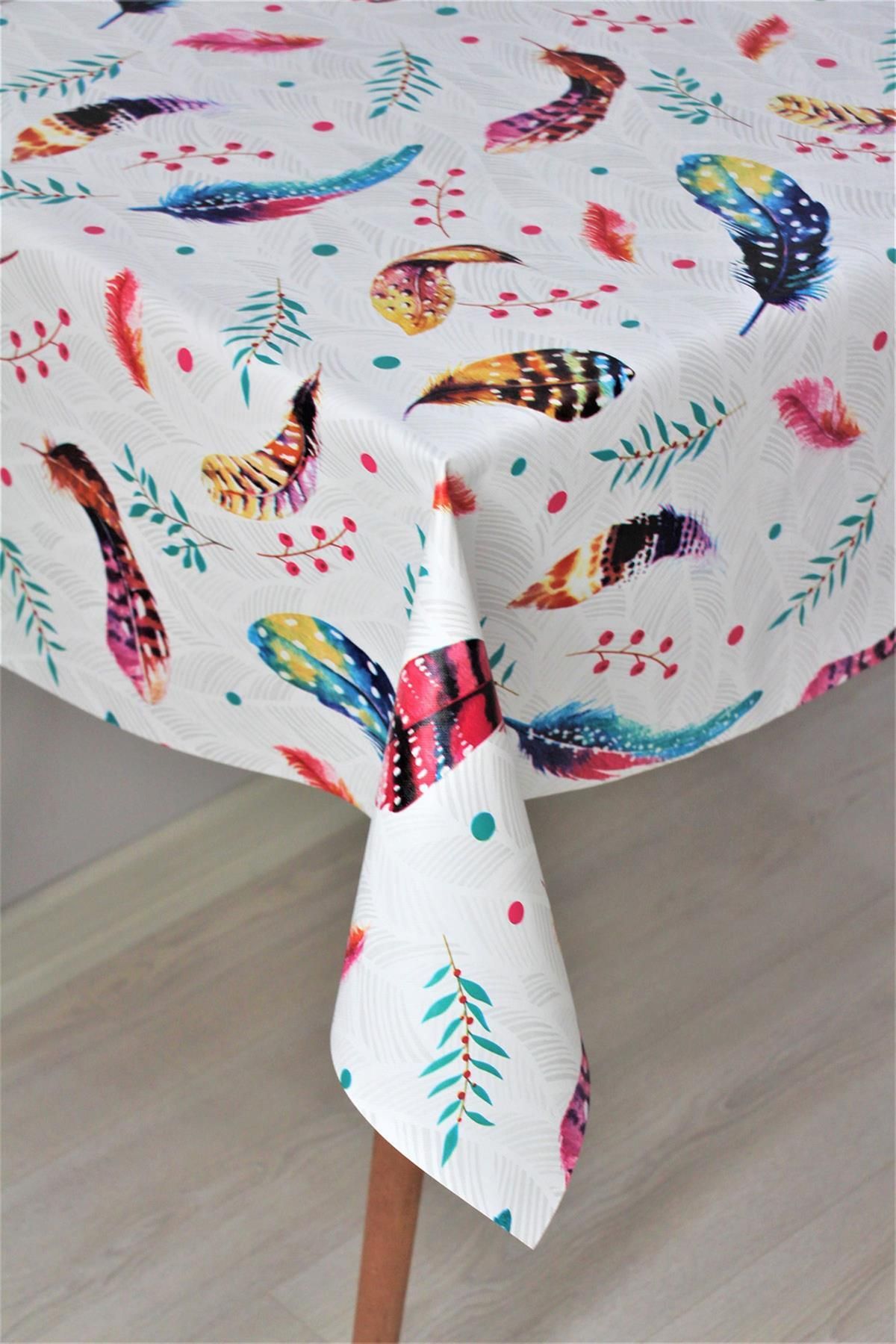 DDHOME Astarlı Silinebilir PVC Tablecloth Colorful Feather - 1125-1tyl 2