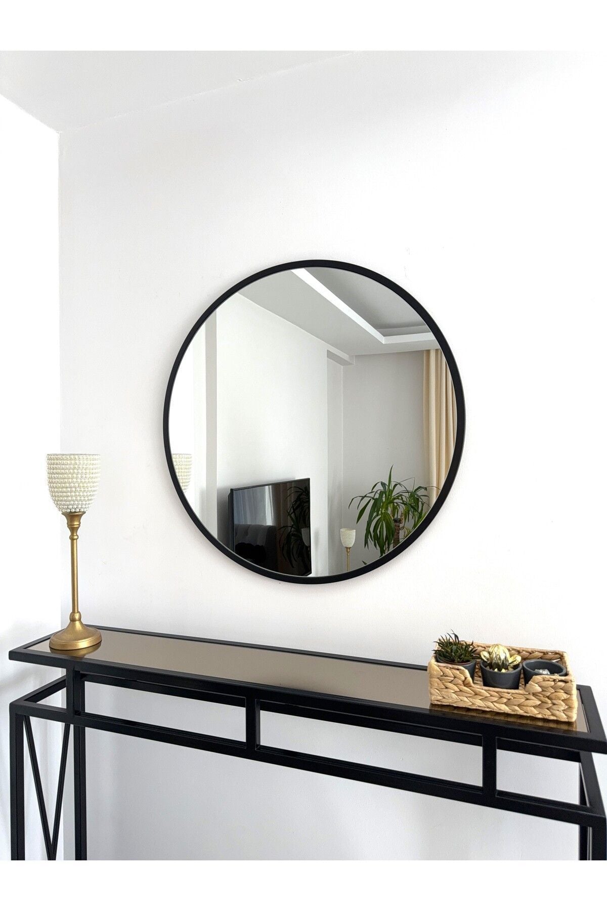 EFFE YAPI DEKOR Black Metal Framed Round Mirror 70cm 1