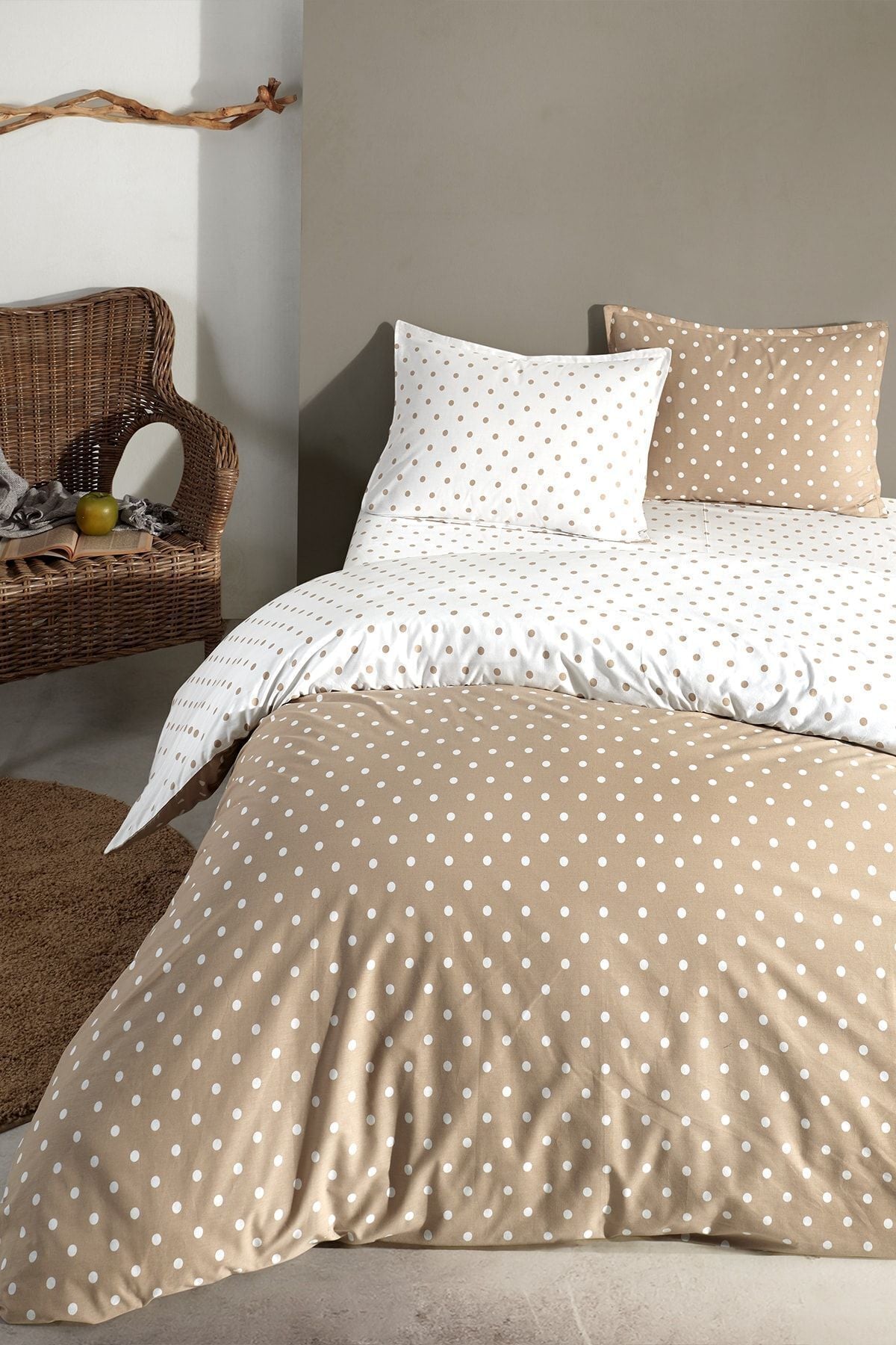 Cote Blanc Dots Capuccino 100% Cotton Double Sided Duvet Cover Set 1