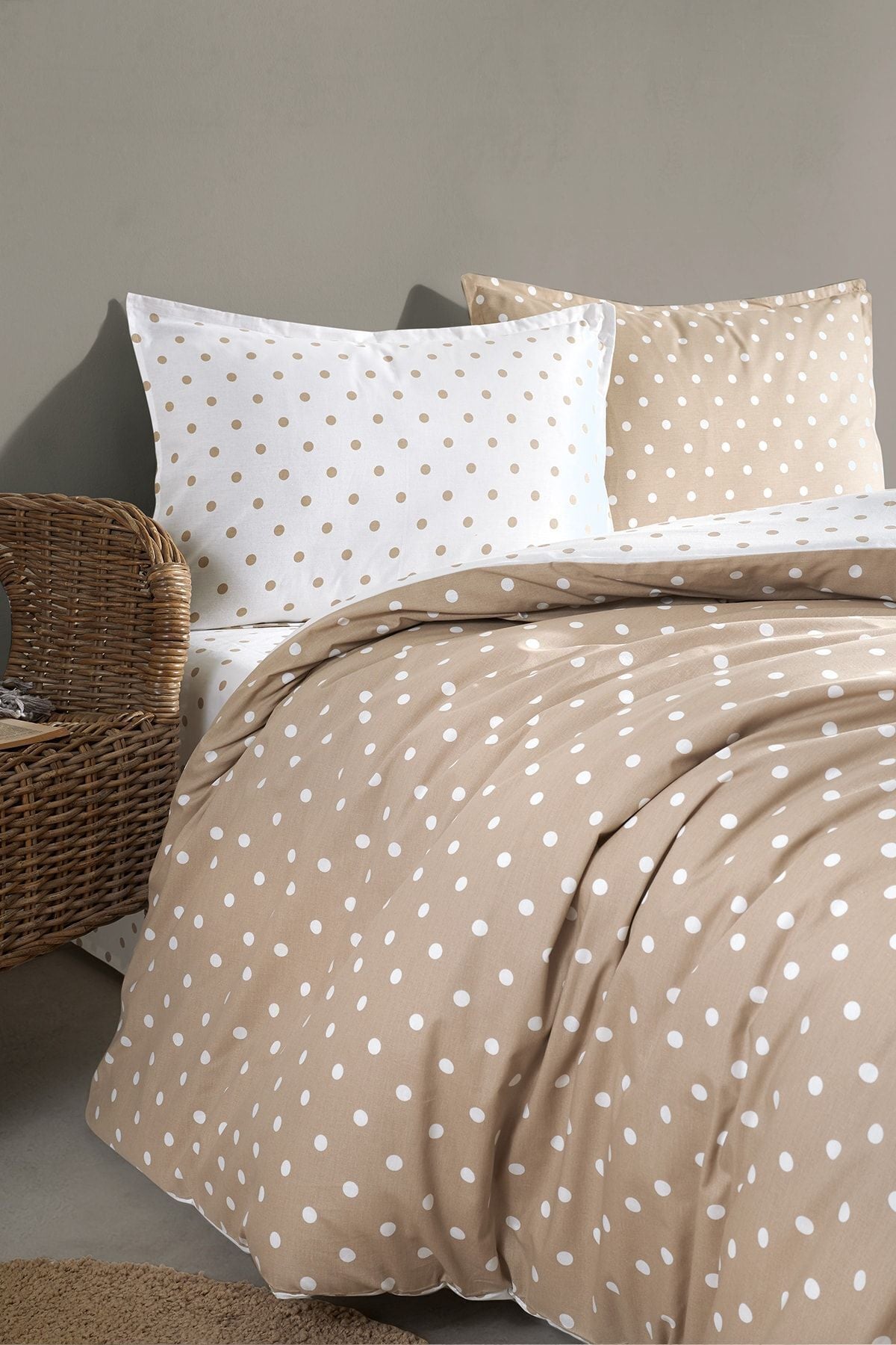 Cote Blanc Dots Capuccino 100% Cotton Double Sided Duvet Cover Set 2