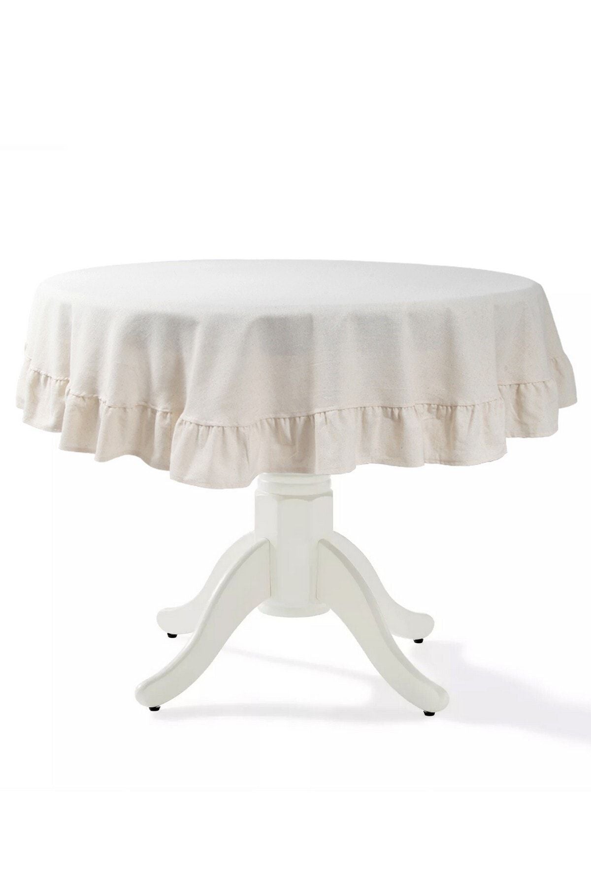 Cotton Maison Naturel Ruffled Tablecloth Vintage 130 Cm Round 2