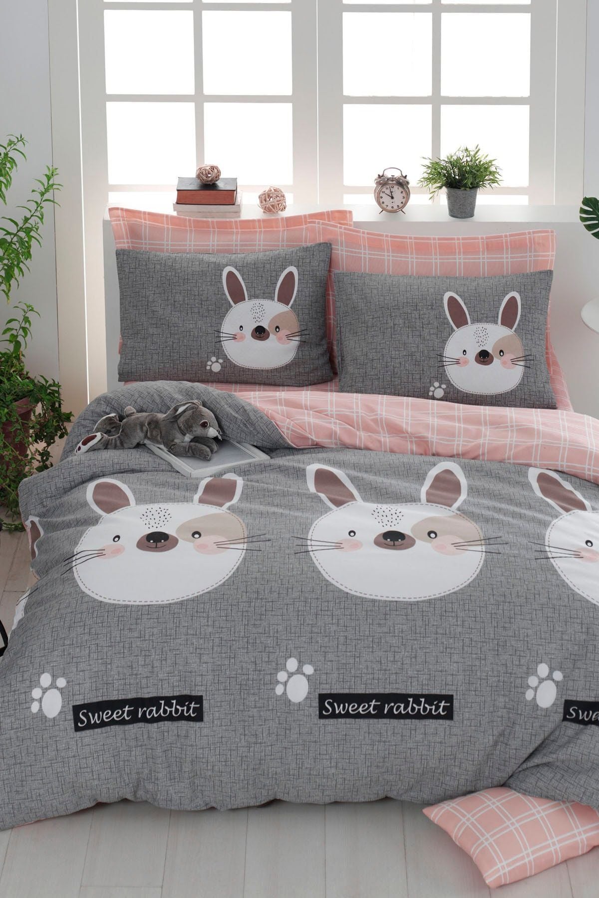 Eponj Home Mature Duvet Cover Set Double Rabbit A. Coffee-Gray-Pink 1