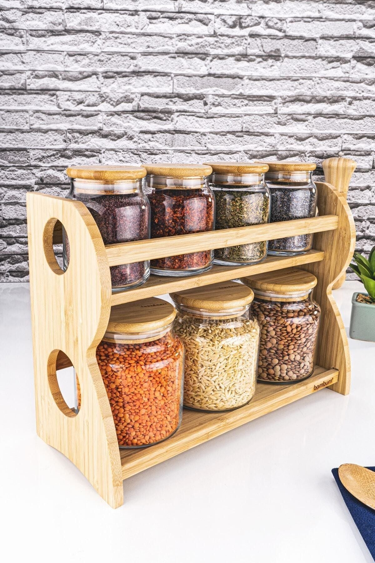 Bambum Bench - 8 Piece 2-Tier Spice Rack Set 1