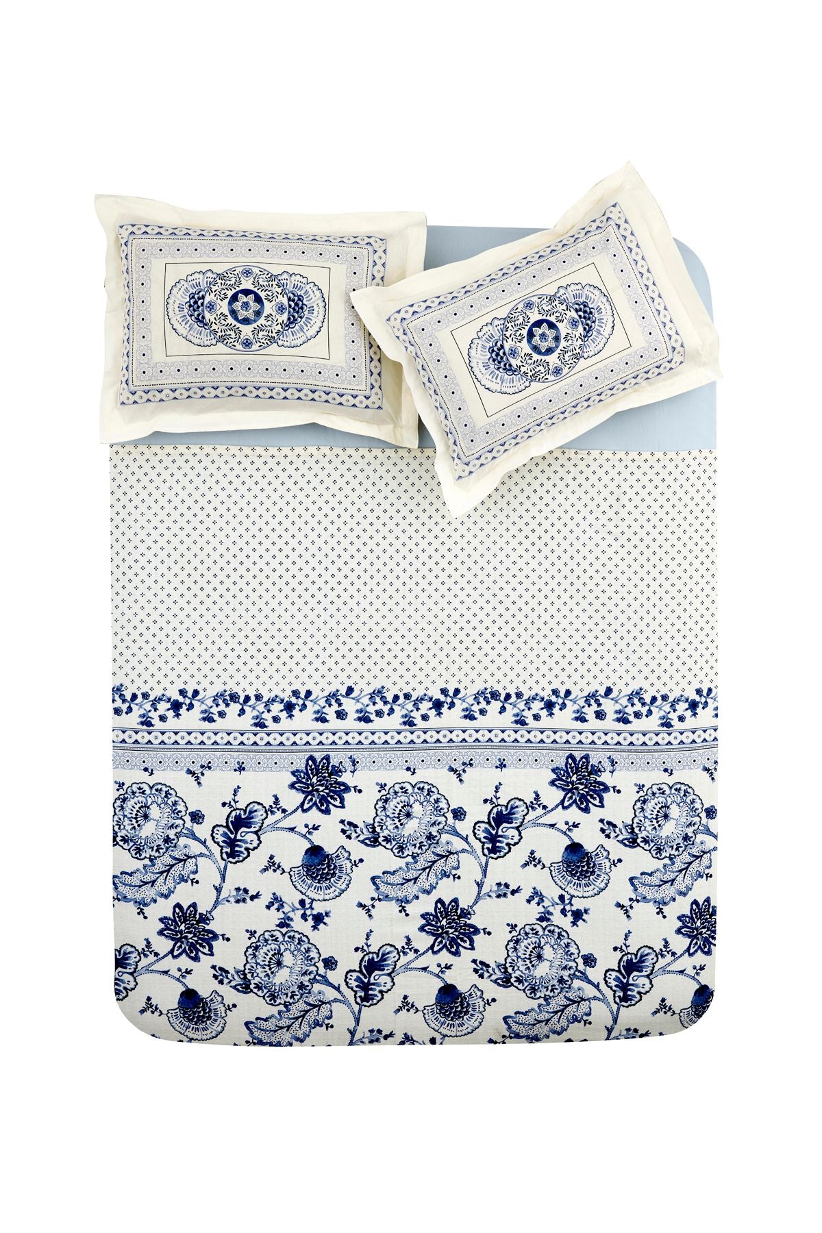 Karaca Home Amar Blue 100% Cotton Double Bed Cover Set 7