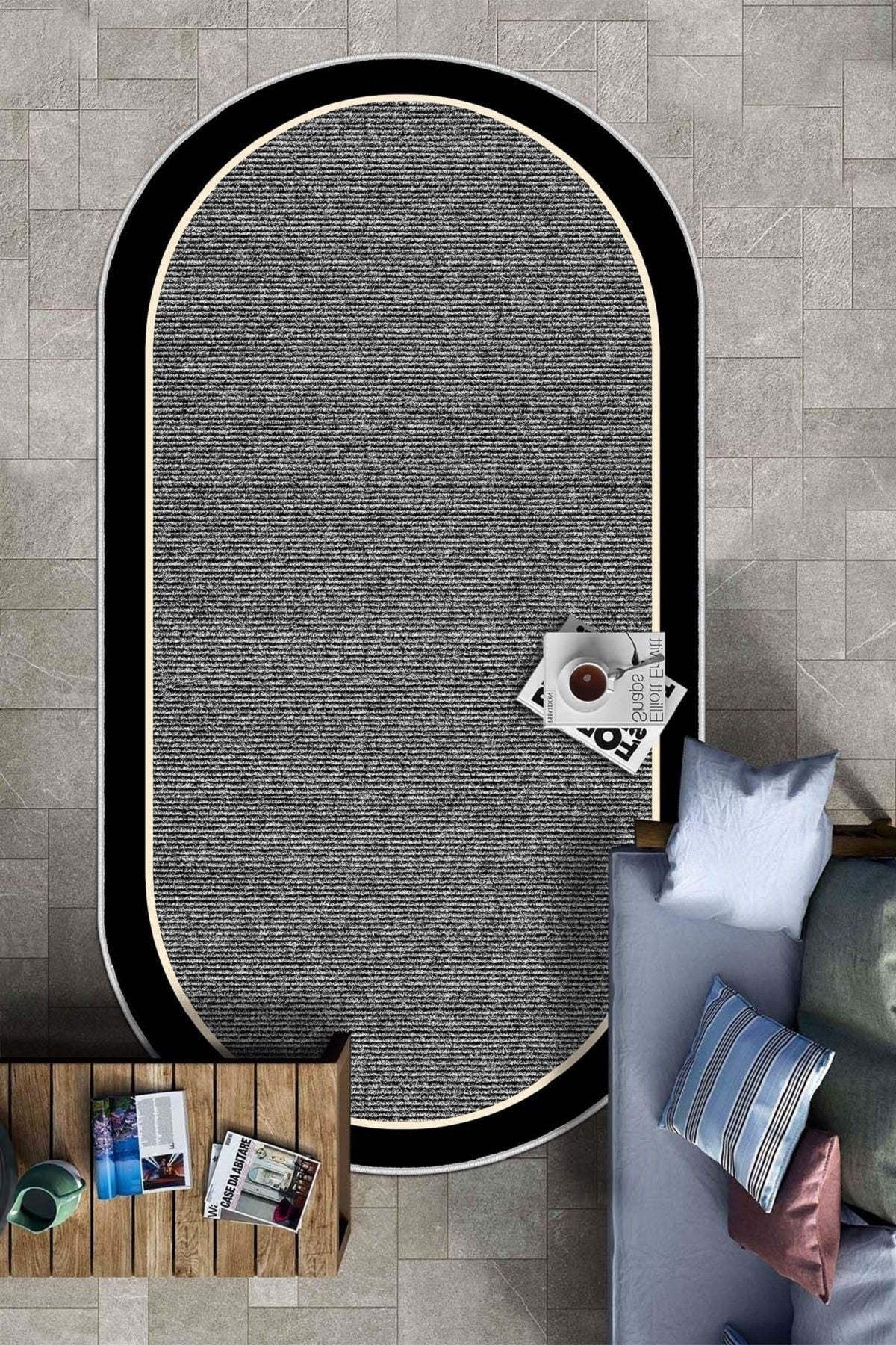 West Home Digital Print Washable Non-Slip Base Black Oval Kitchen Carpet Living Room Carpet And Runner 2