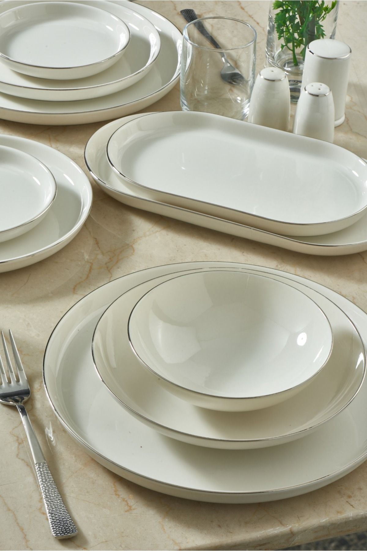 Güral Porselen Bone Bilbao 69 Piece 12 Person Dinner Set Platinum 2