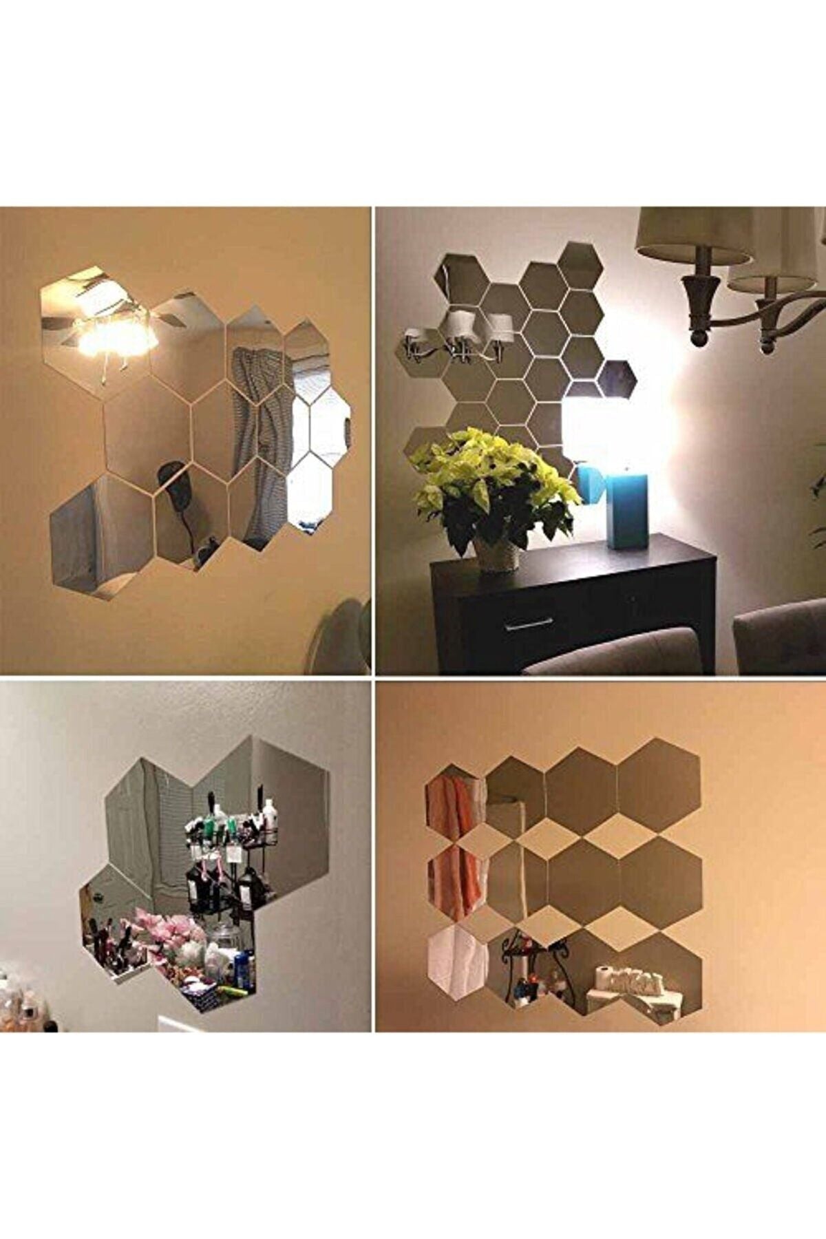 Ata Pleksi Decorative Honeycomb Plexiglass Mirror Wall Decor Product (12 Pieces 11 Cm X 12.5 Cm) Model 1 6