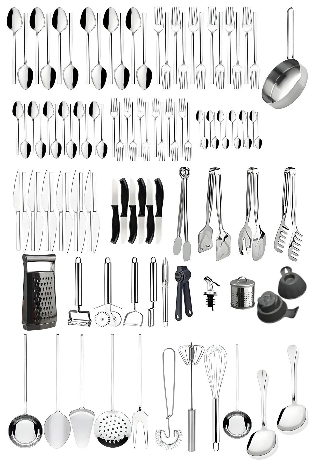 Homerest 104 Piece Cutlery Set, 12 Person Simple Model Dining Set, Ladle Spatula Skimmer Pan 1