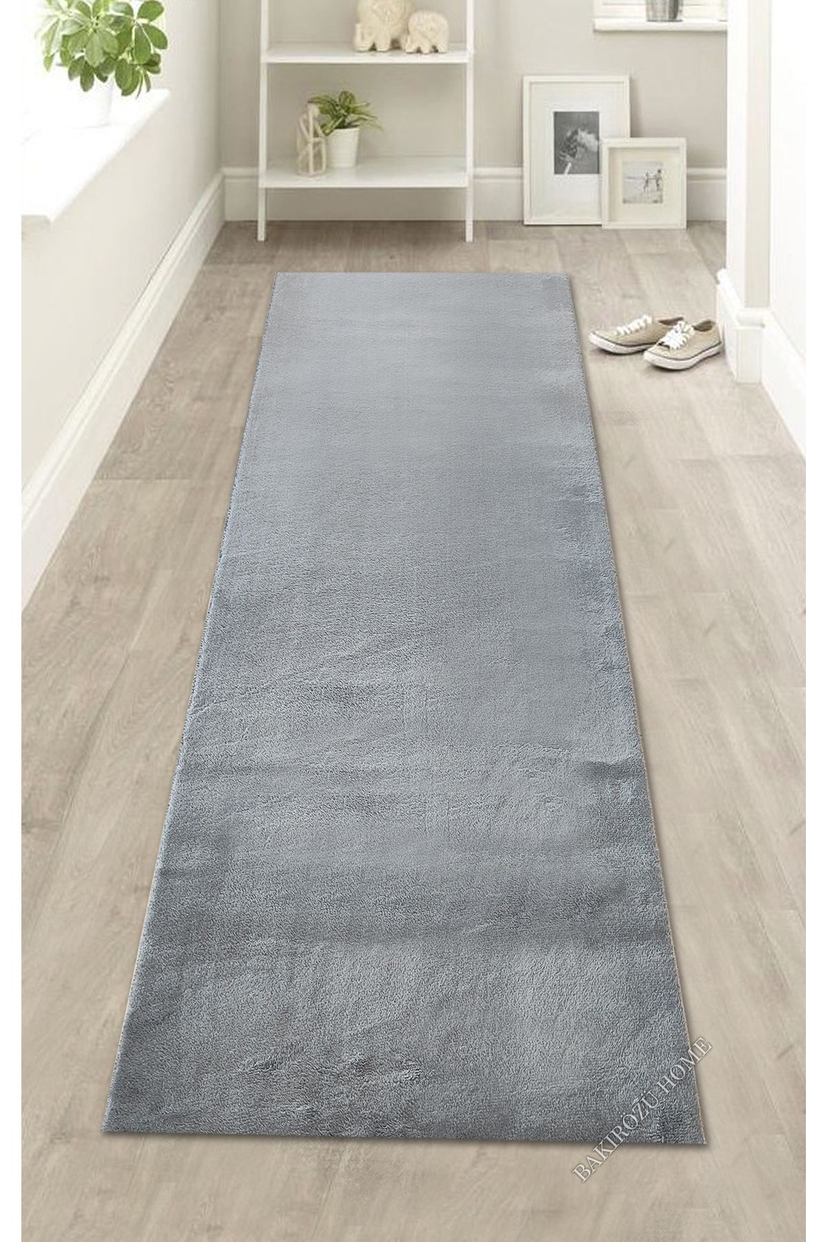 BAKIRÖZÜ HOME Non-Slip Base Plush Runner Rug for Corridor, Entrance, Bedroom - Grey 2