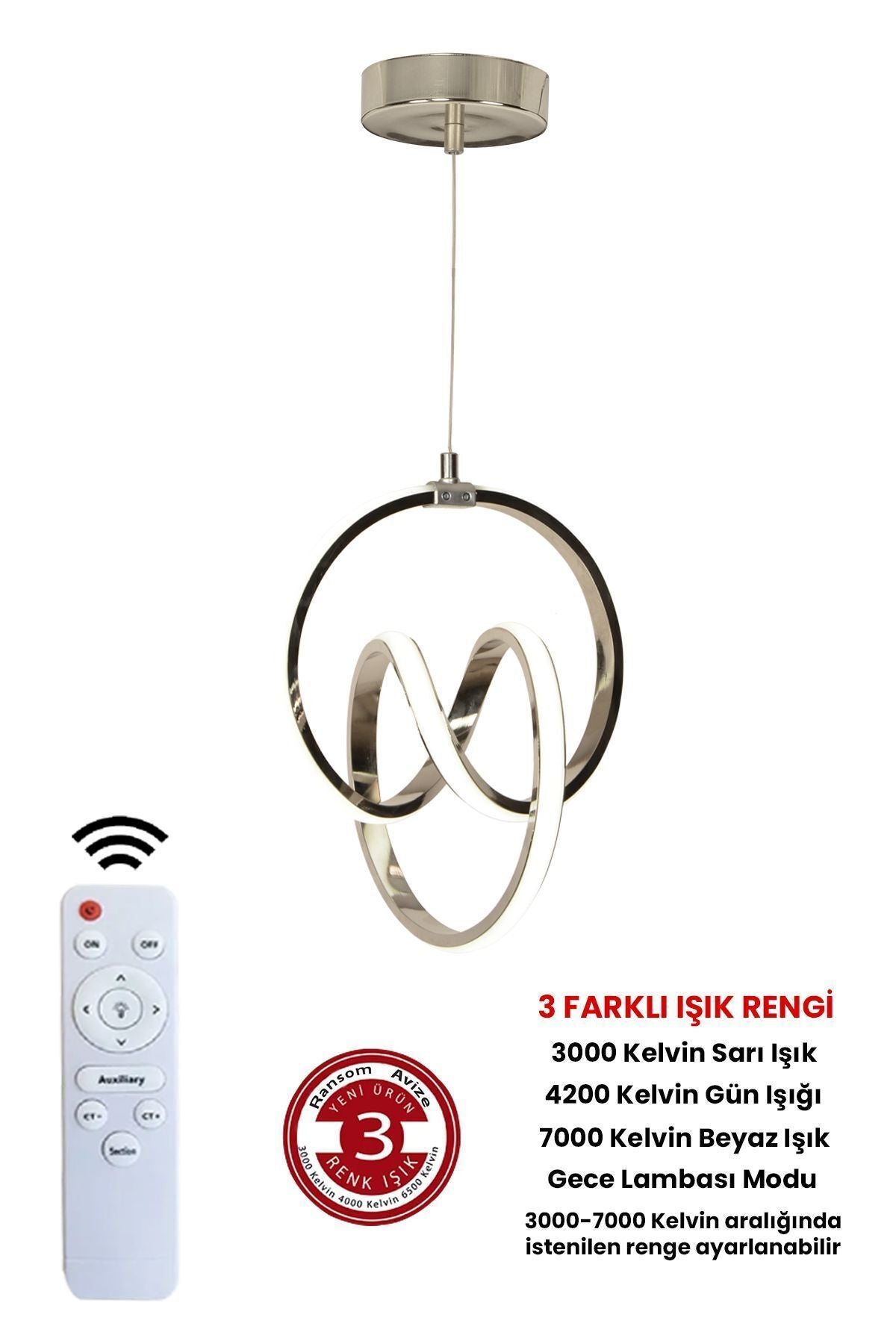 RANSOM 3 Color Chrome Remote-Controlled Dimmable 4-Mode Modern Pendant Signature LED Chandelier 1