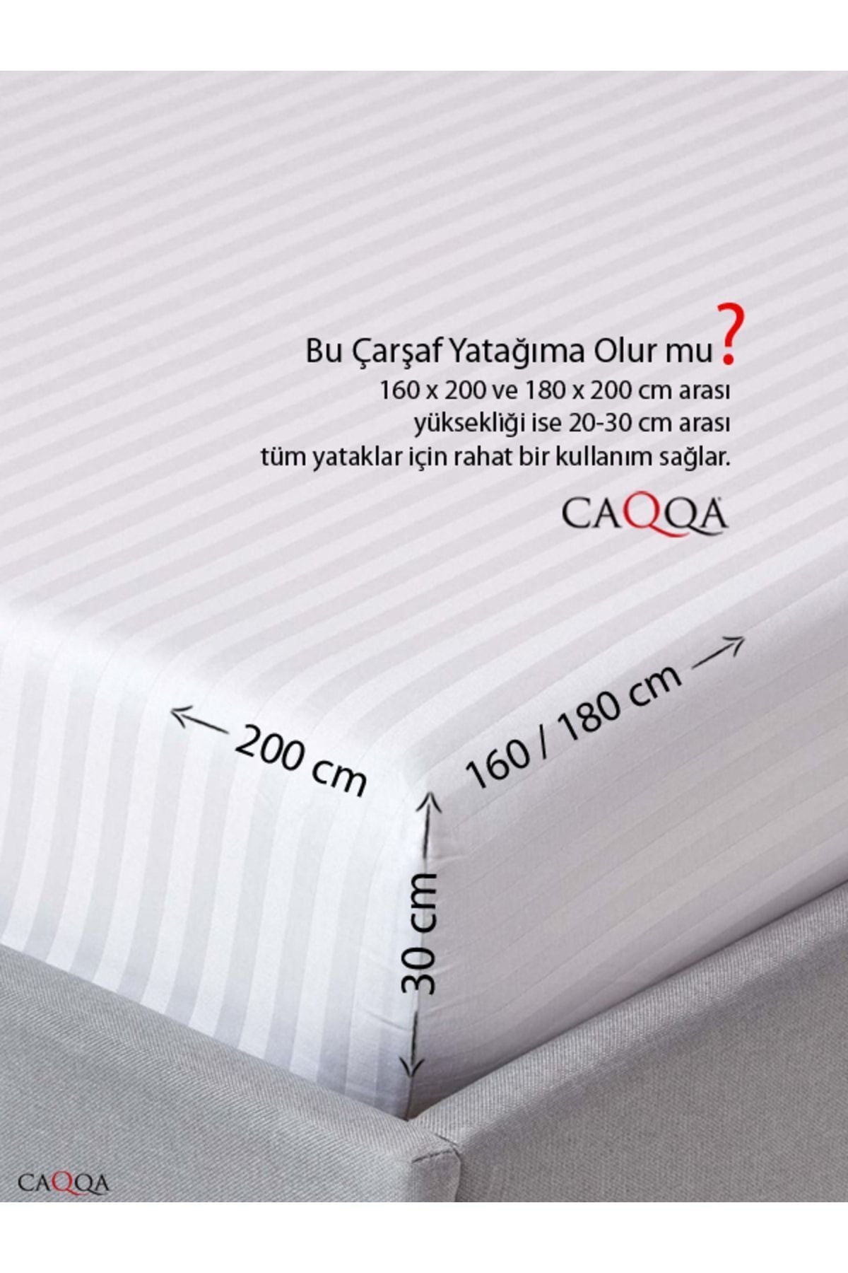 CAQQA White Striped Satin Fitted Double Bed Premium Hotel Bedding Set 3