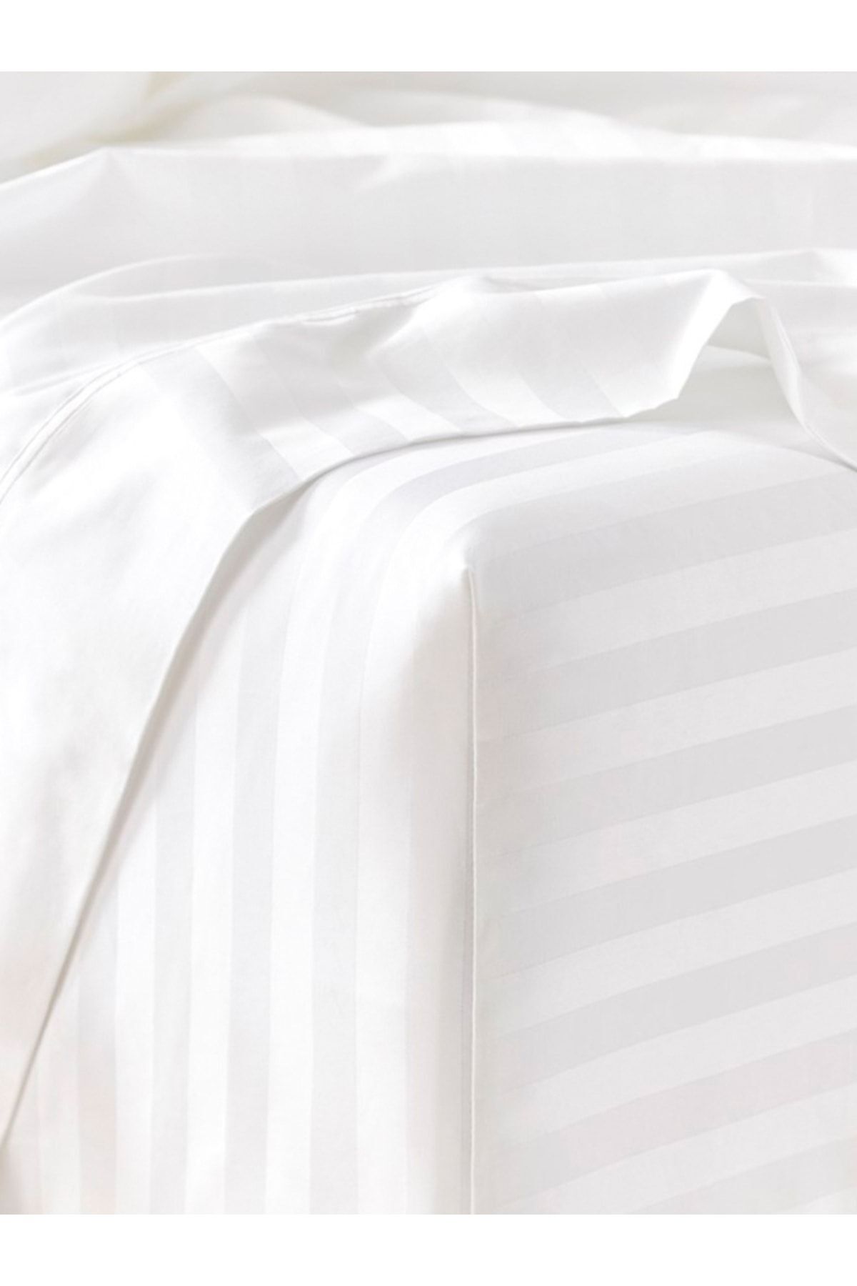 CAQQA White Striped Satin Fitted Double Bed Premium Hotel Bedding Set 4