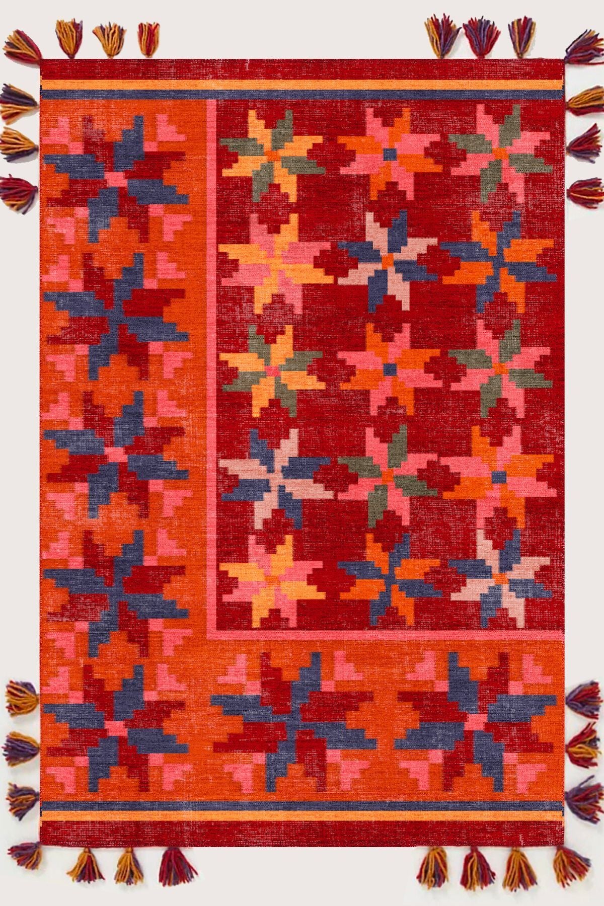 Rugs Modern Halı Mira 567 Ethnic Flower Themed Fringed Ethnic Woven Base Rug 1