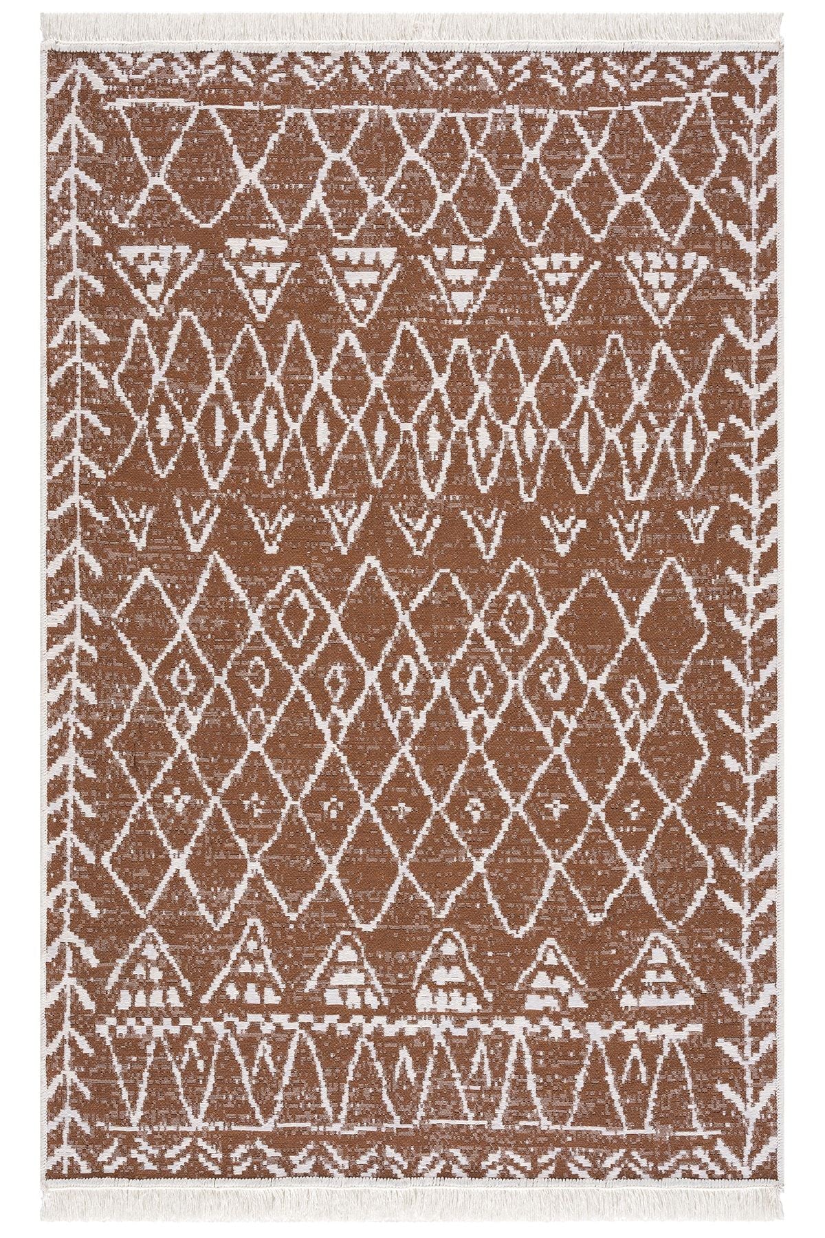 Caretta Home Brown Mystic Pattern Double-Sided Washable Cotton Fringed Woven Rug 4