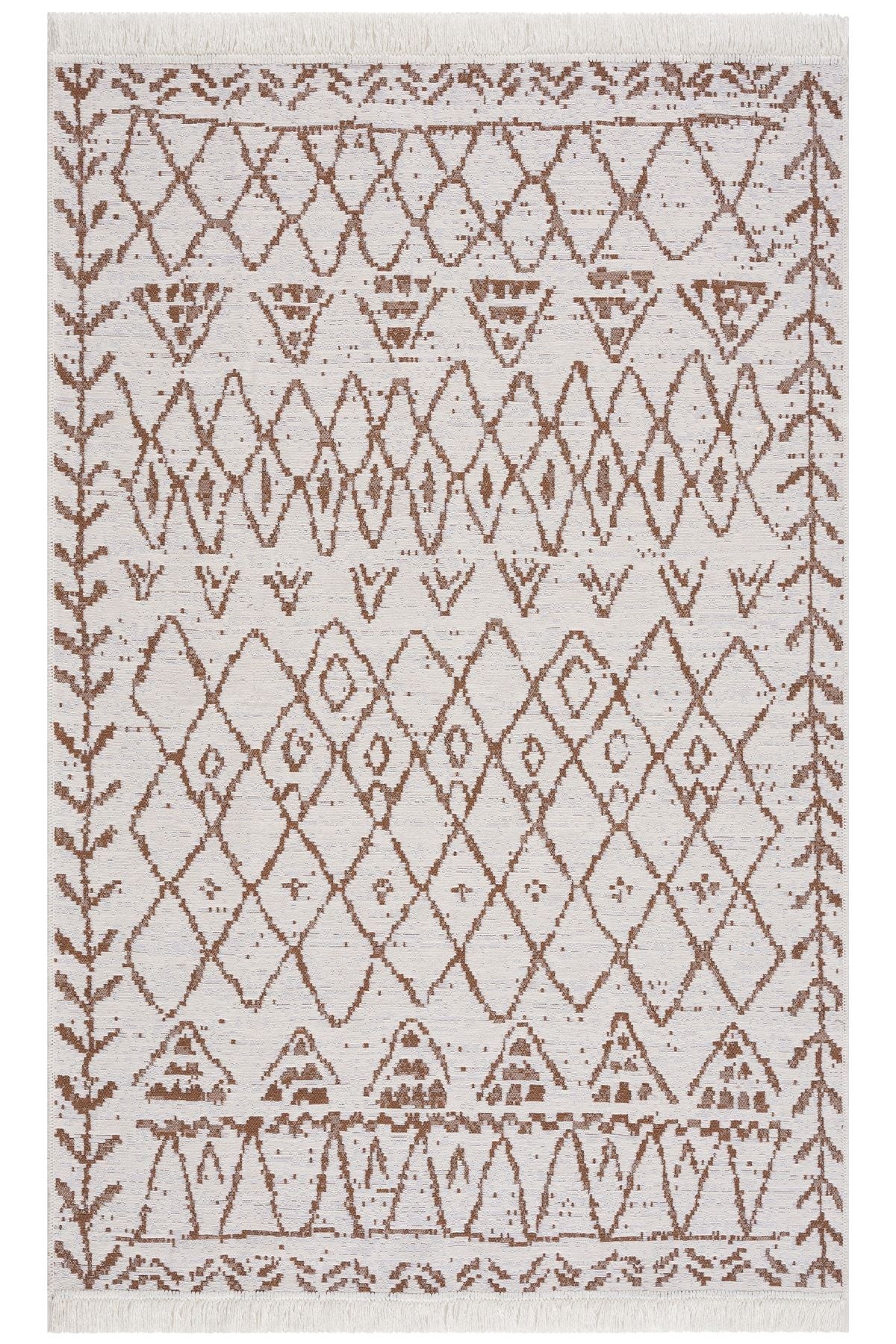 Caretta Home Brown Mystic Pattern Double-Sided Washable Cotton Fringed Woven Rug 5