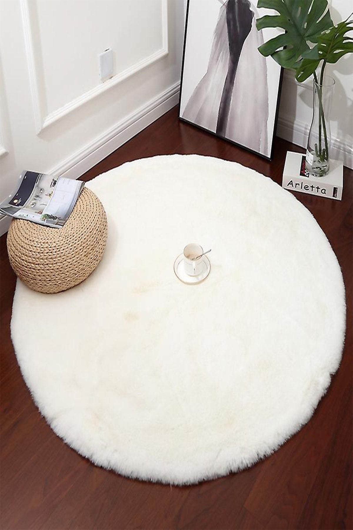 AYMİRAHOME Home Post Plush Round Carpet Or Decorative White Furry Soft Washable Non-Slip Base AYM502 1