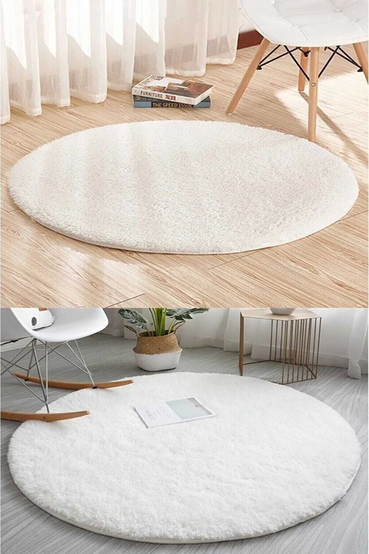 AYMİRAHOME Home Post Plush Round Carpet Or Decorative White Furry Soft Washable Non-Slip Base AYM502 2