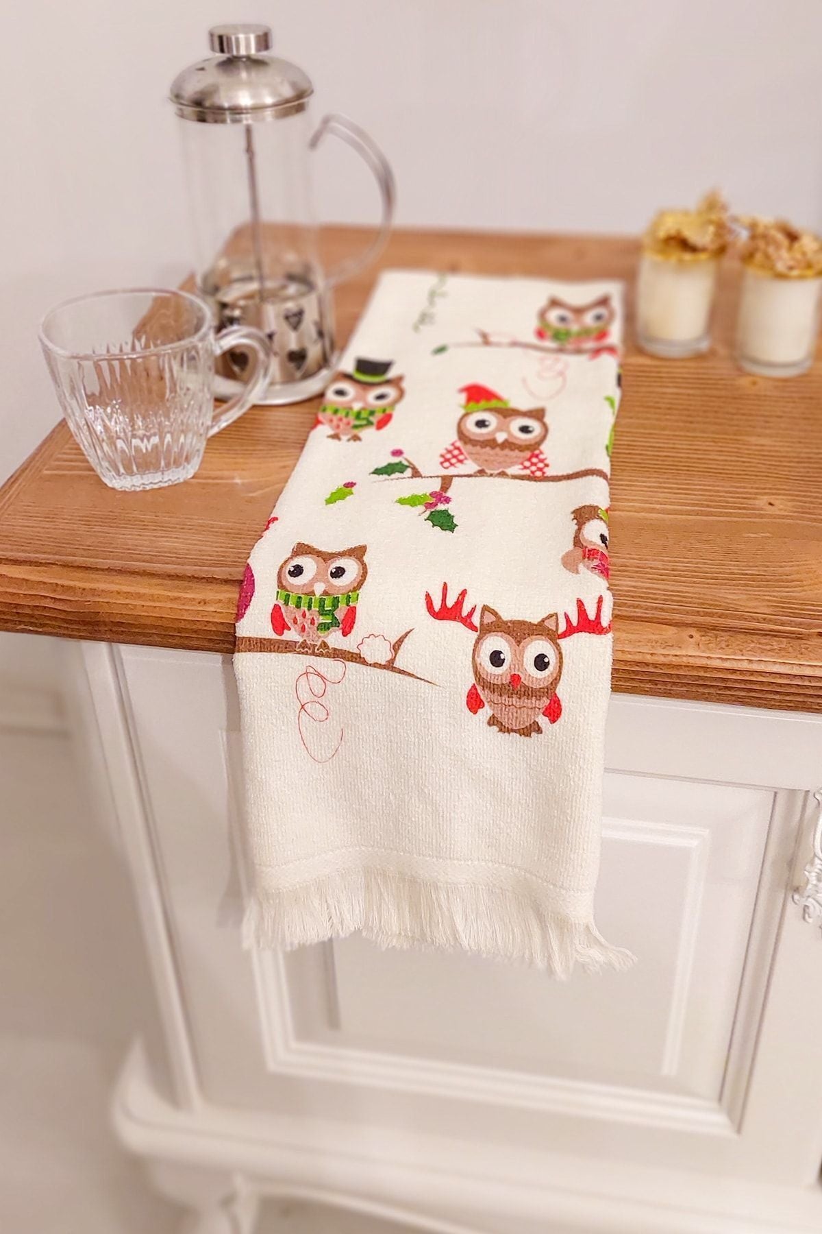 CNR Garden Printed Towel | 3-Piece 40x60 Cm Hand And Face Towel Set | Kitchen Towel | Wooden Coaster Included 4