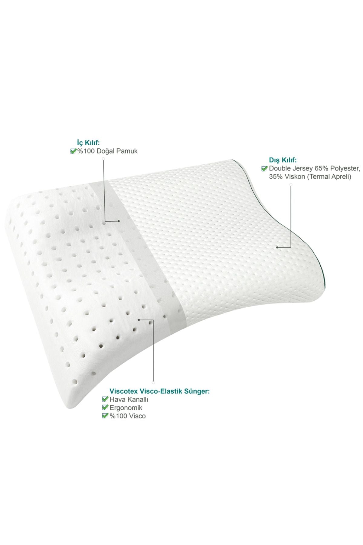 VISCOTEX High Orthopedic Pillow 55x40x13/11 cm White 3