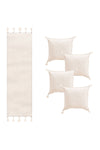 Realhomes Handmade Natural Buldan Bezi Authentic Organic Cotton Tassel Runner And 4-Piece Cushion Cover Set 4