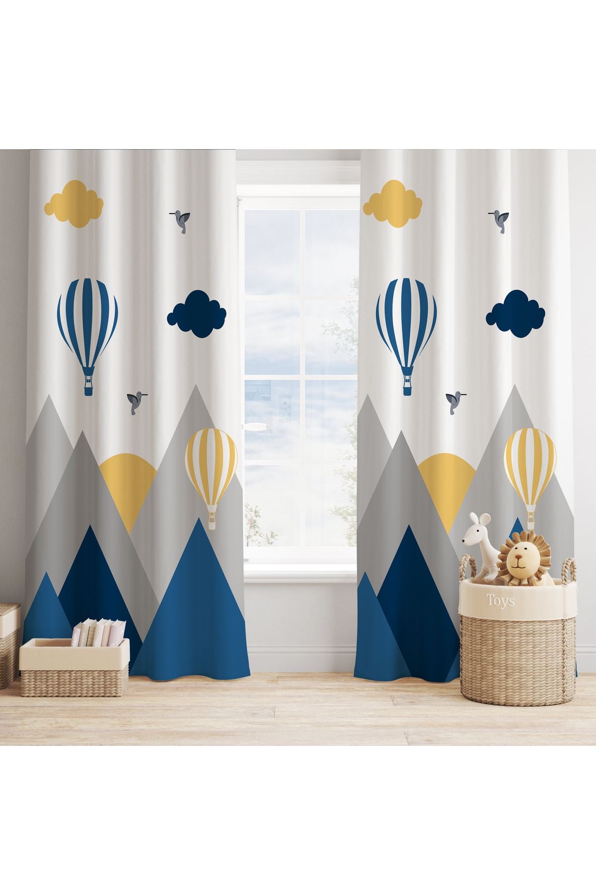 Talia Home Blue Bird Valley Mountain Patterned Curtain for Children's and Baby Room 2 Panels Tla-300 2