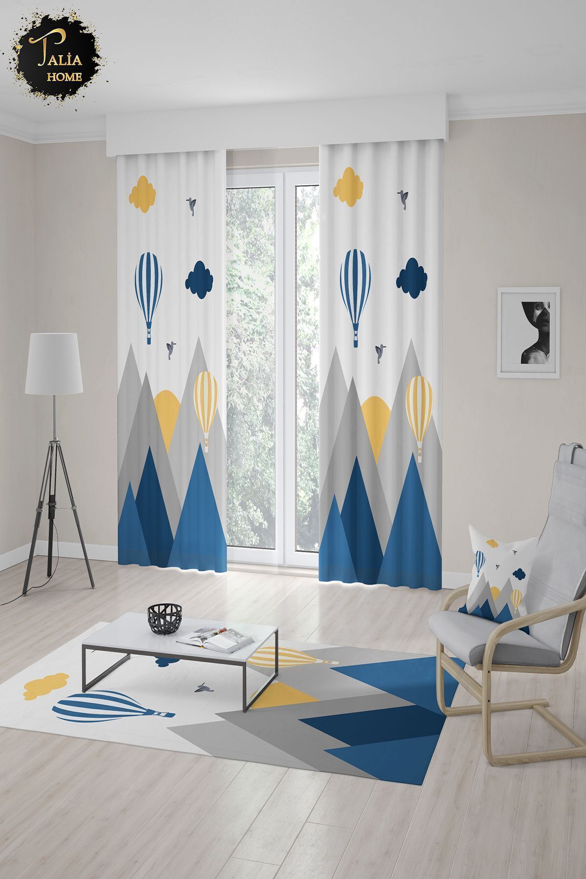 Talia Home Blue Bird Valley Mountain Patterned Curtain for Children's and Baby Room 2 Panels Tla-300 5