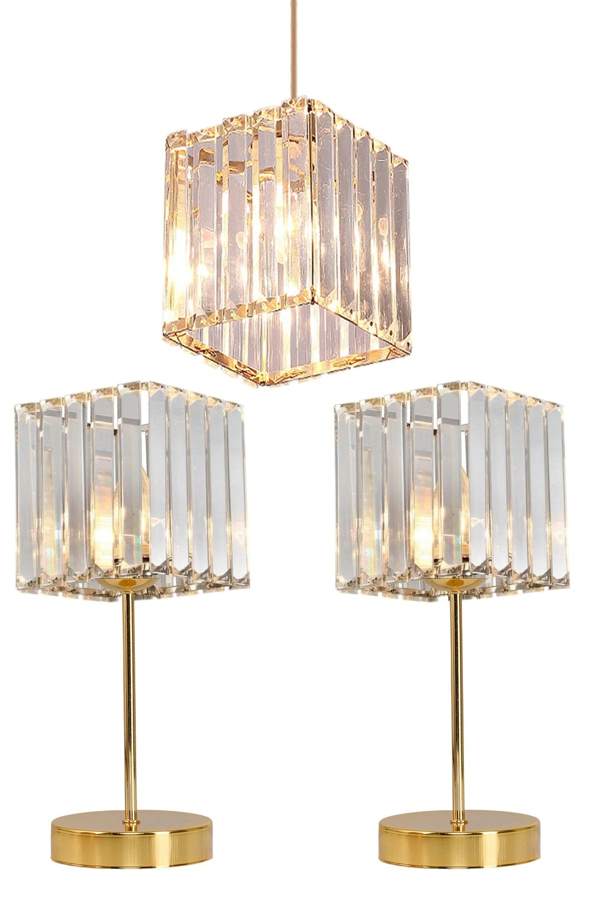 EvLight 3-Piece Chandelier And Lamp Set Hanging Crystal Glass Chandelier 1