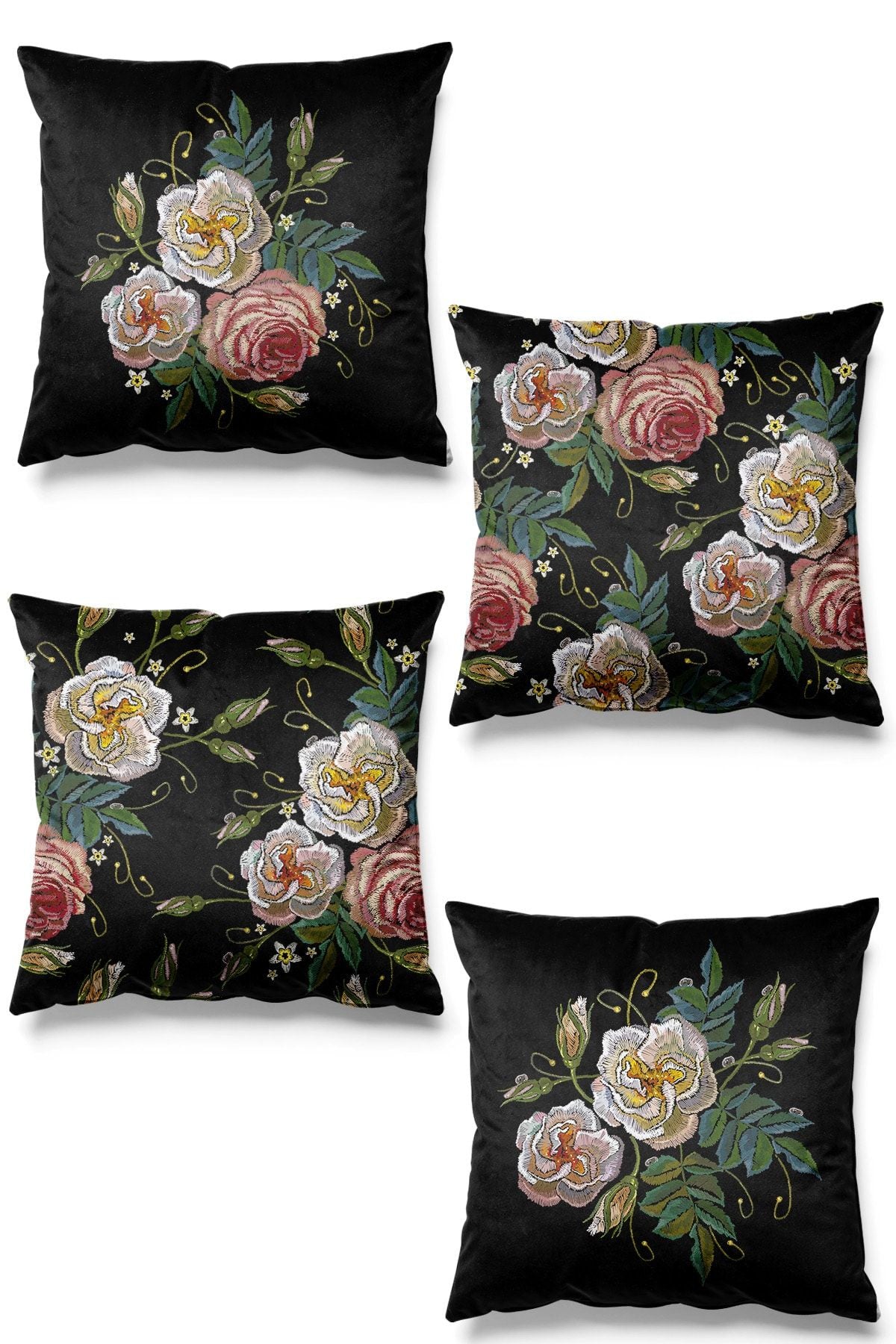 Pilloveland Double-Sided Printed Gonca Embroidery Pattern 4-Piece Suede Cushion Cover 1