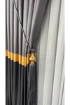 Yuka Adde Pano Curtain Grey Anthracite Gold Striped Single Panel Dense Pleated Jacquard Shiny Patterned 1