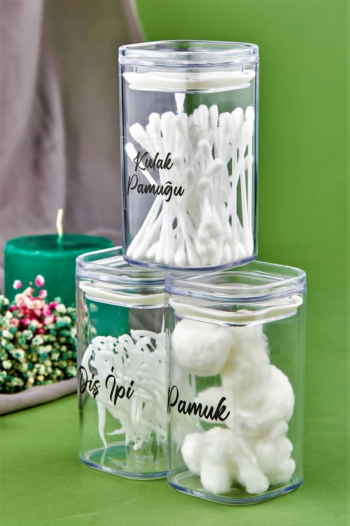 FBZhome 3-Piece Acrylic Cotton & Dental Floss & Ear Swab Organizer 250 Ml Storage Container 1