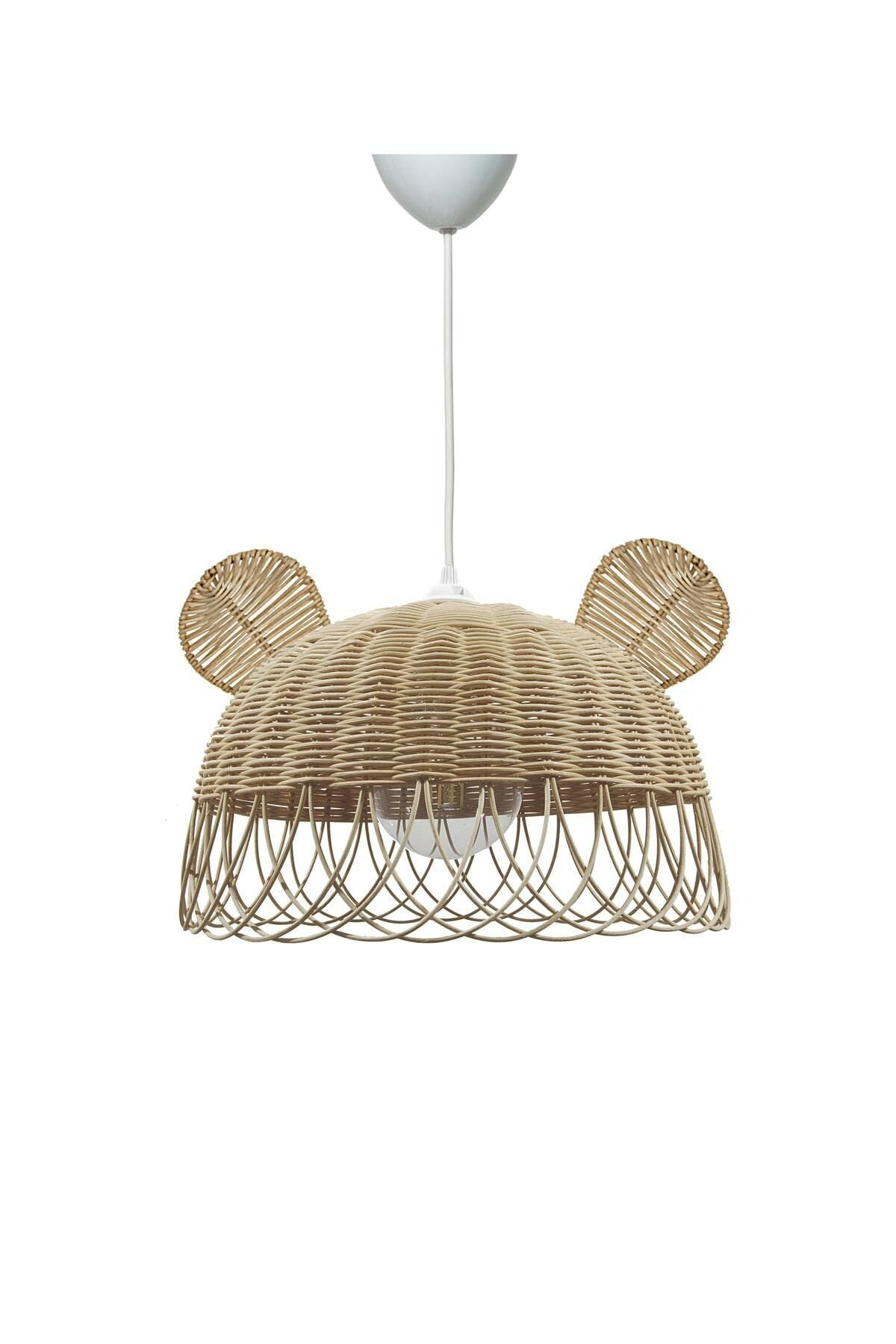 Belkıs Rattan Rattan, Bamboo, Wicker Pendant Lamp Rabbit, Bear Ears Kids Room White Socket 5