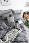 İQON Fitted Sheet Duvet Cover Set Double Size Grey-Grey 5776s 2