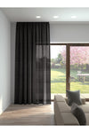 Perle Black Color Linen-Look Flat Sheer Curtain Iron-Free 1