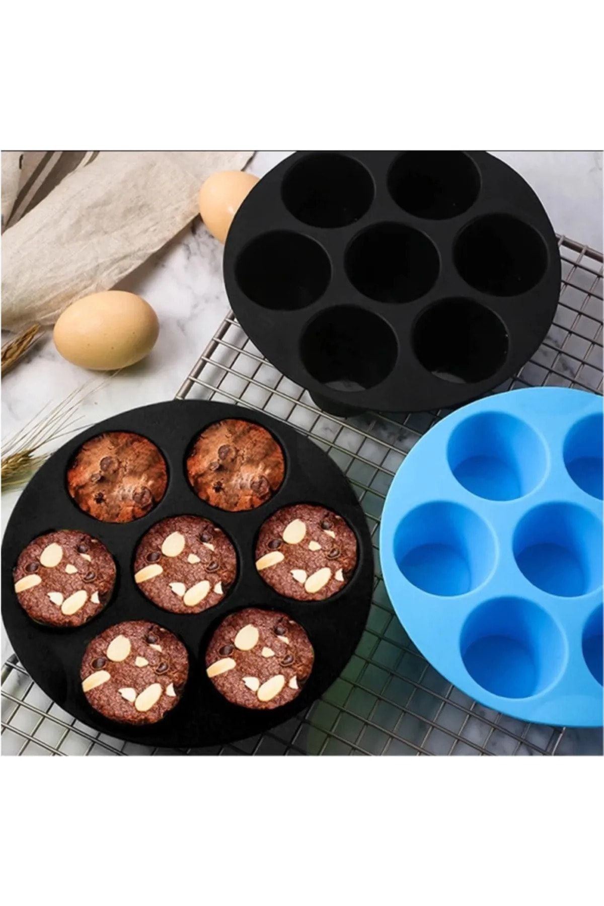 ARNILLO Airfryer Silicone Muffin Cake Mold 7-Cup Cake And Pastry Baking Mold Ice Cream Mold Black 3