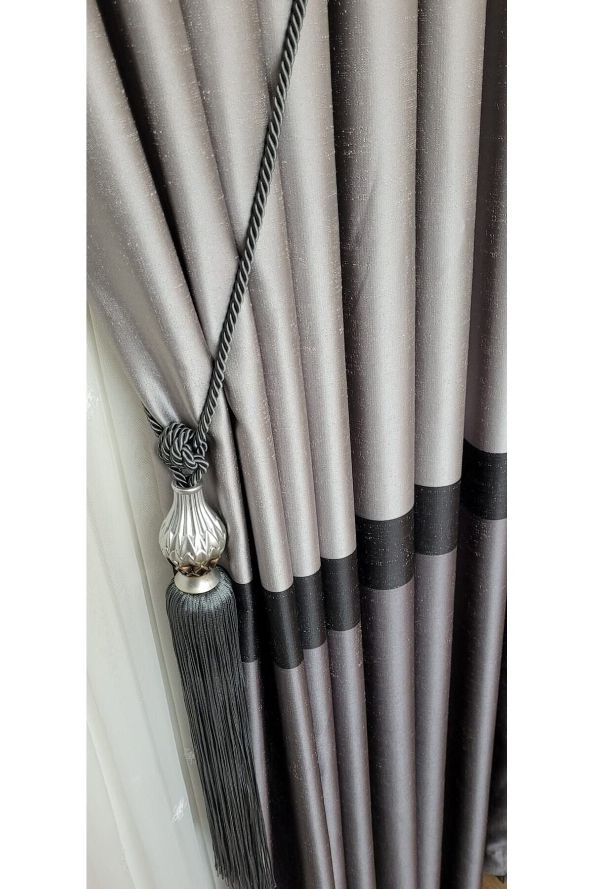 Yuka Şantuklu Milano Adde Pano Curtain Gray Anthracite Striped Single Panel Dense Pleated Jacquard 100 X 260 1