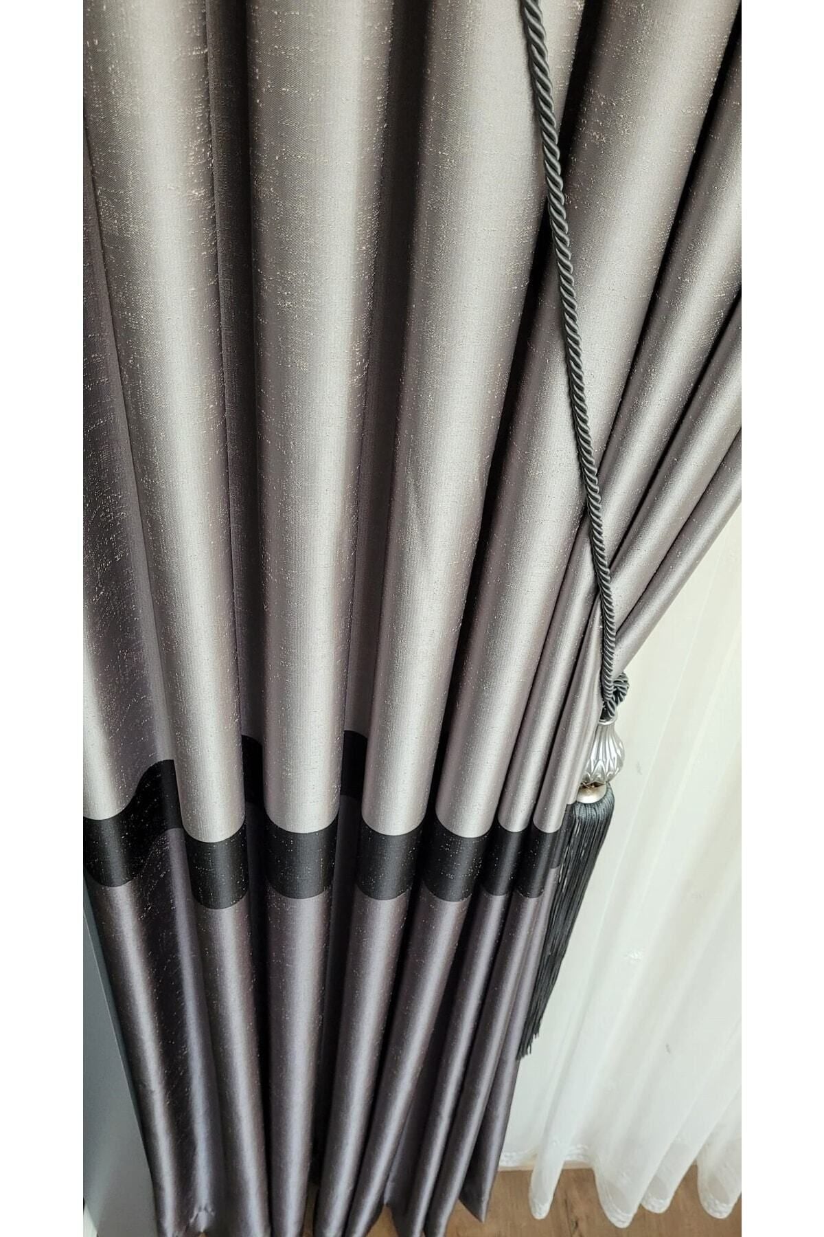 Yuka Şantuklu Milano Adde Pano Curtain Gray Anthracite Striped Single Panel Dense Pleated Jacquard 100 X 260 2