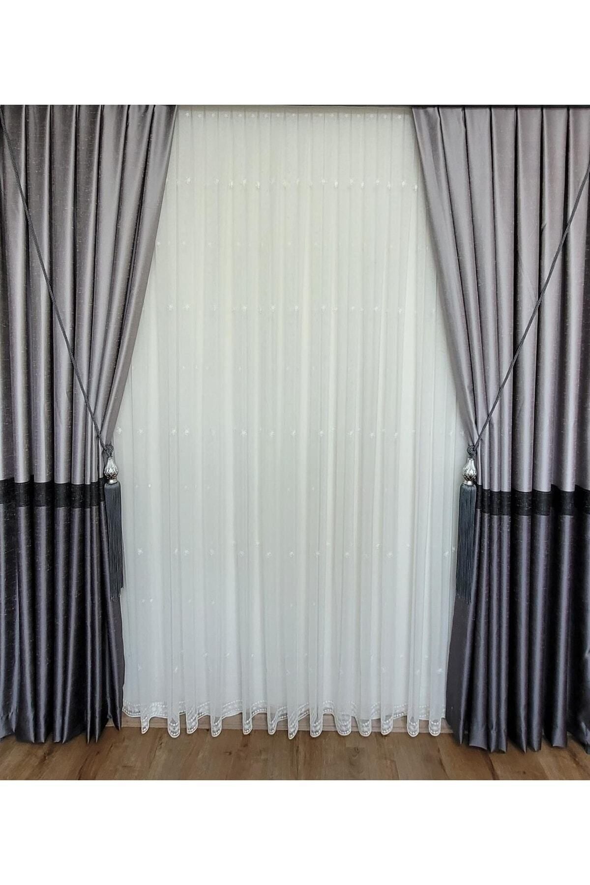 Yuka Şantuklu Milano Adde Pano Curtain Gray Anthracite Striped Single Panel Dense Pleated Jacquard 100 X 260 5