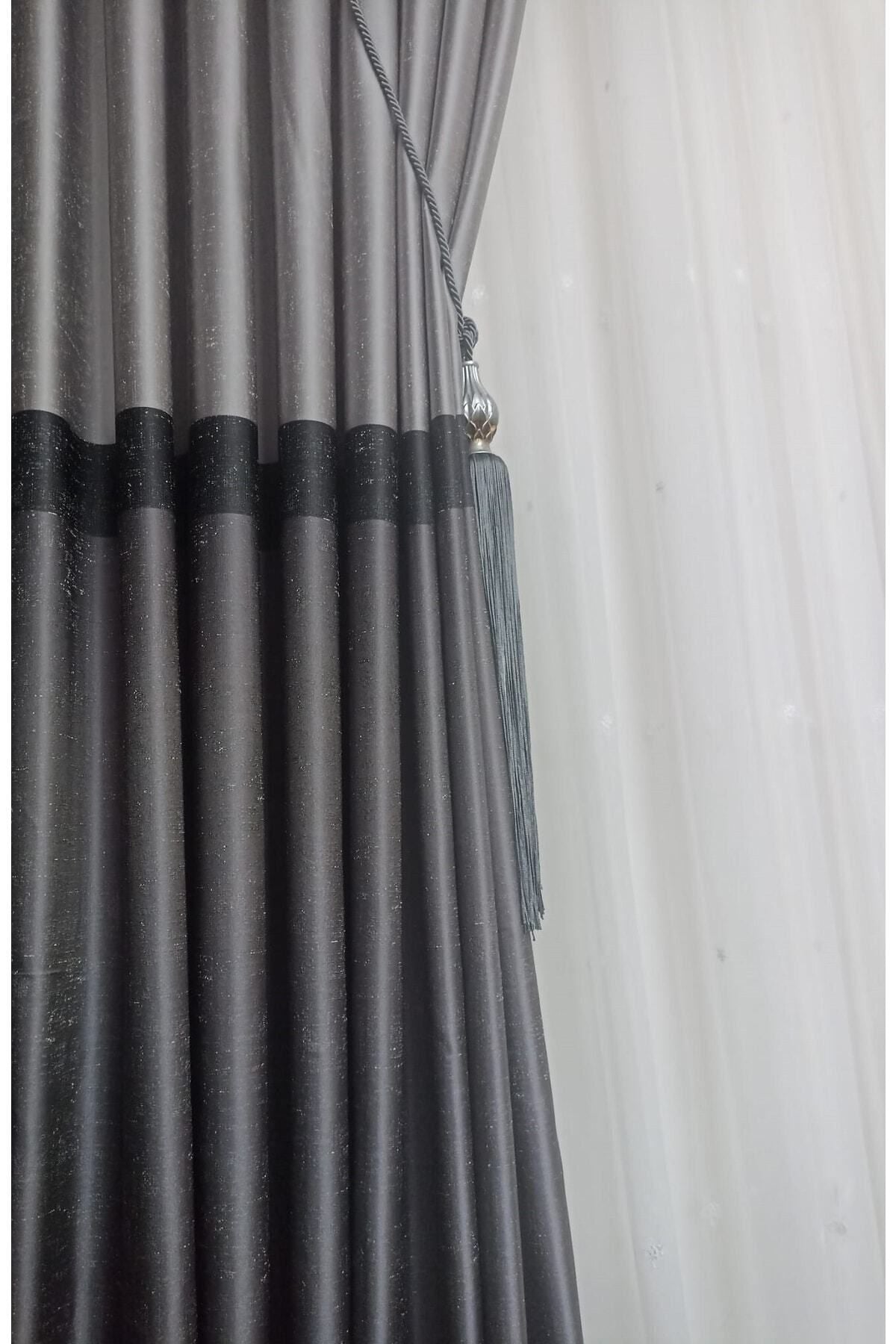 Yuka Şantuklu Milano Adde Pano Curtain Gray Anthracite Striped Single Panel Dense Pleated Jacquard 100 X 260 6