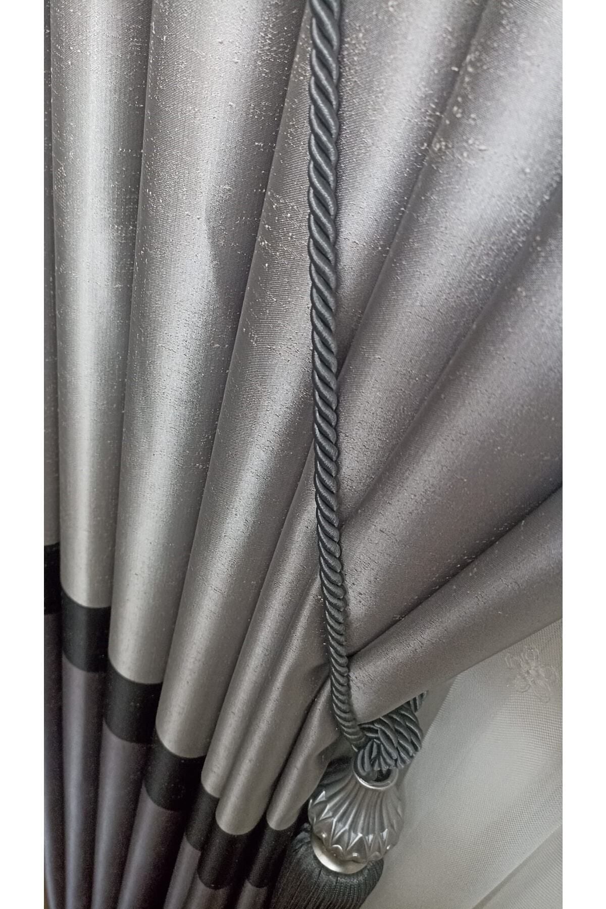 Yuka Şantuklu Milano Adde Pano Curtain Gray Anthracite Striped Single Panel Dense Pleated Jacquard 100 X 260 7